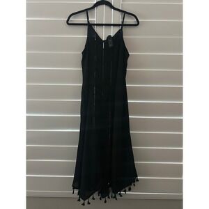Beach‎ Scene Collection Black Boho Travel Tassel Cover Up Dress Small NWT